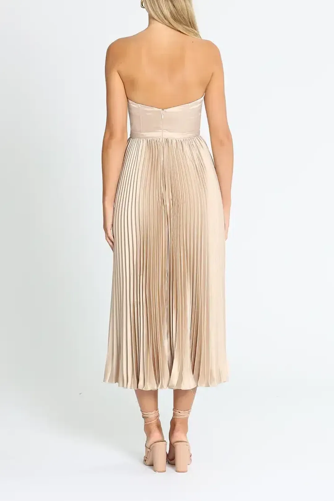 Elle Zeitoune Fluid Pleated Midi Dress in Champagne Size 8 for rent on The Volte - main image