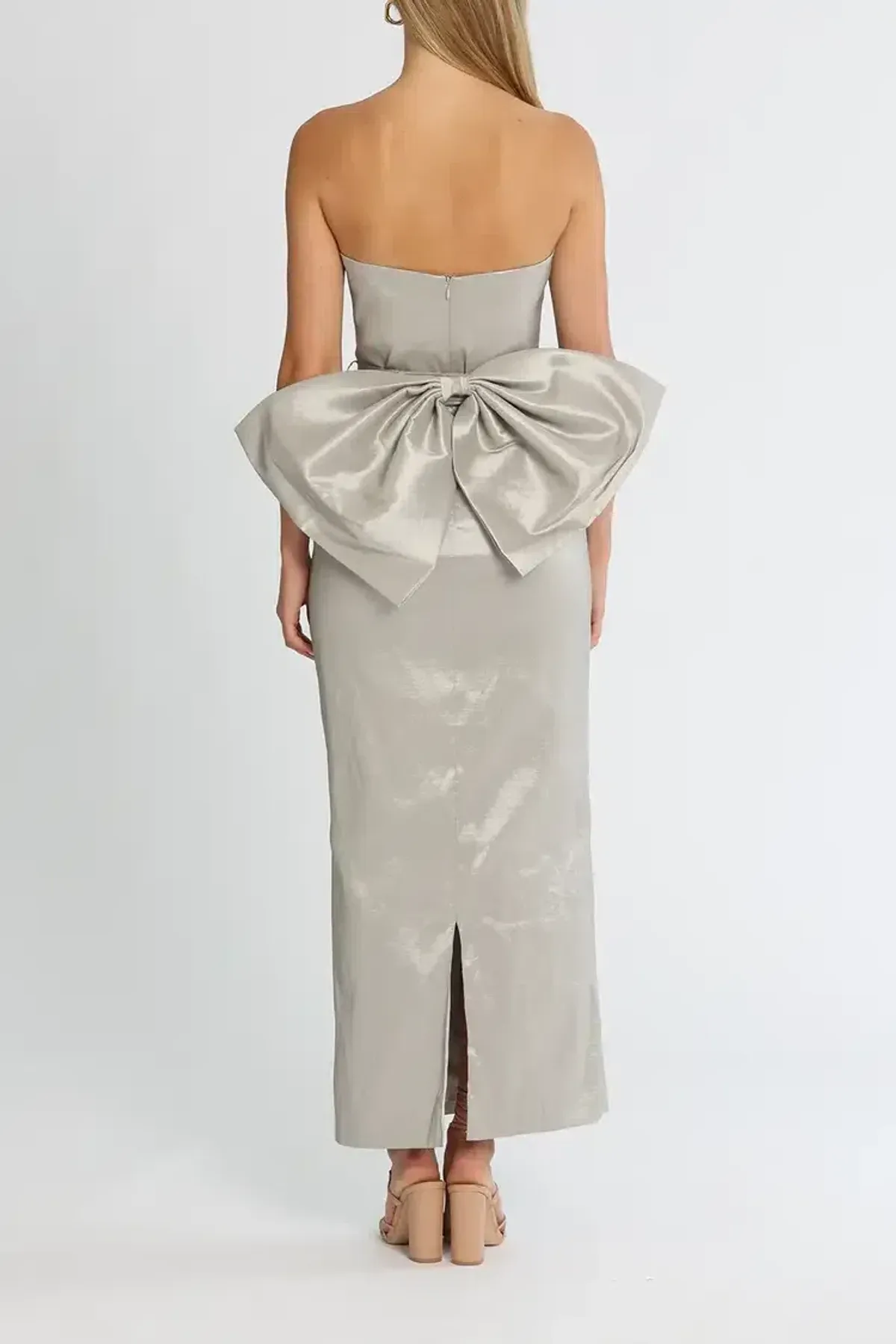 Elle Zeitoune Fitted Strapless Dress in Silver Size 14 - Image 3