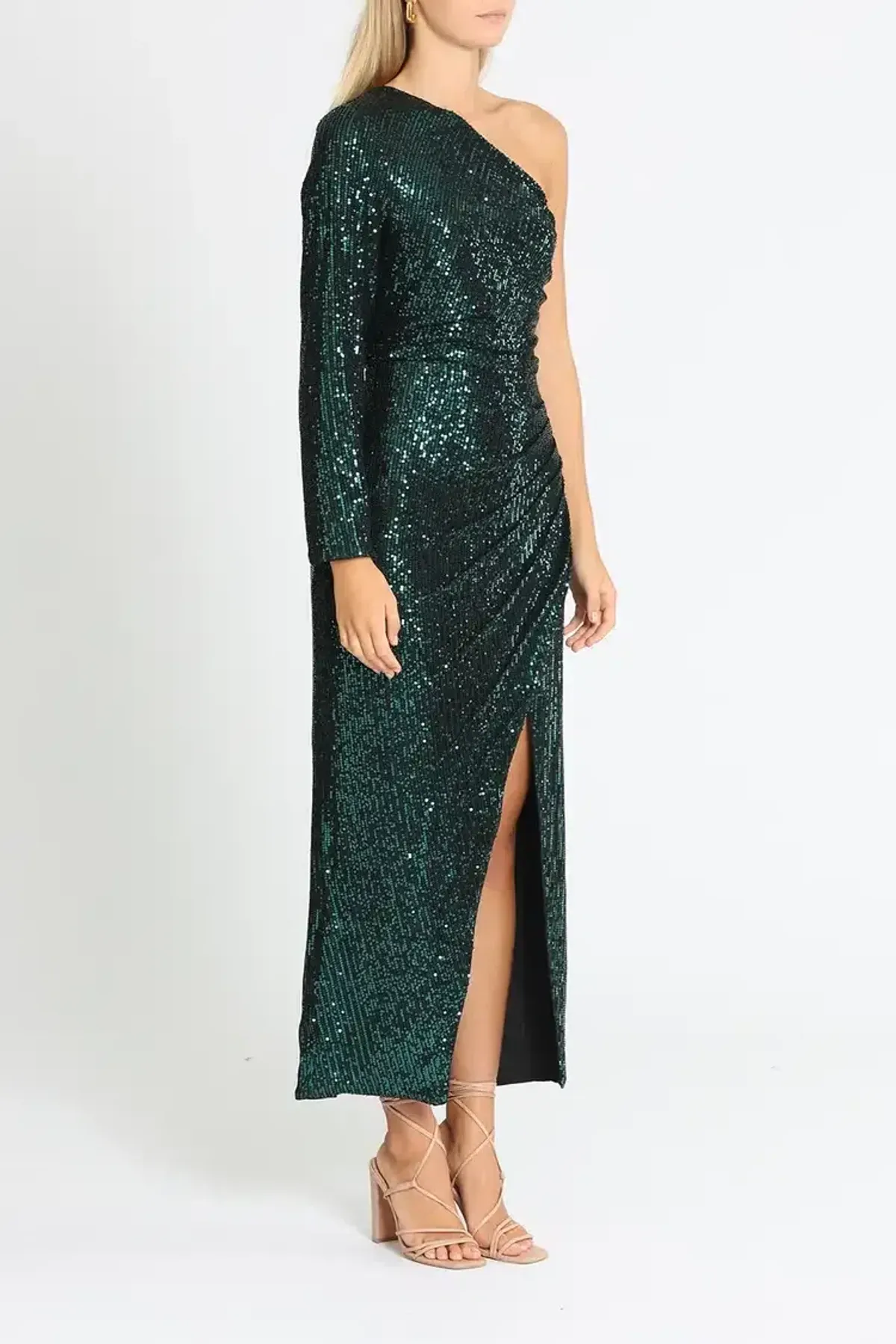 Elle Zeitoune One Shoulder Ruched Dress in Green Size 14 - Image 2