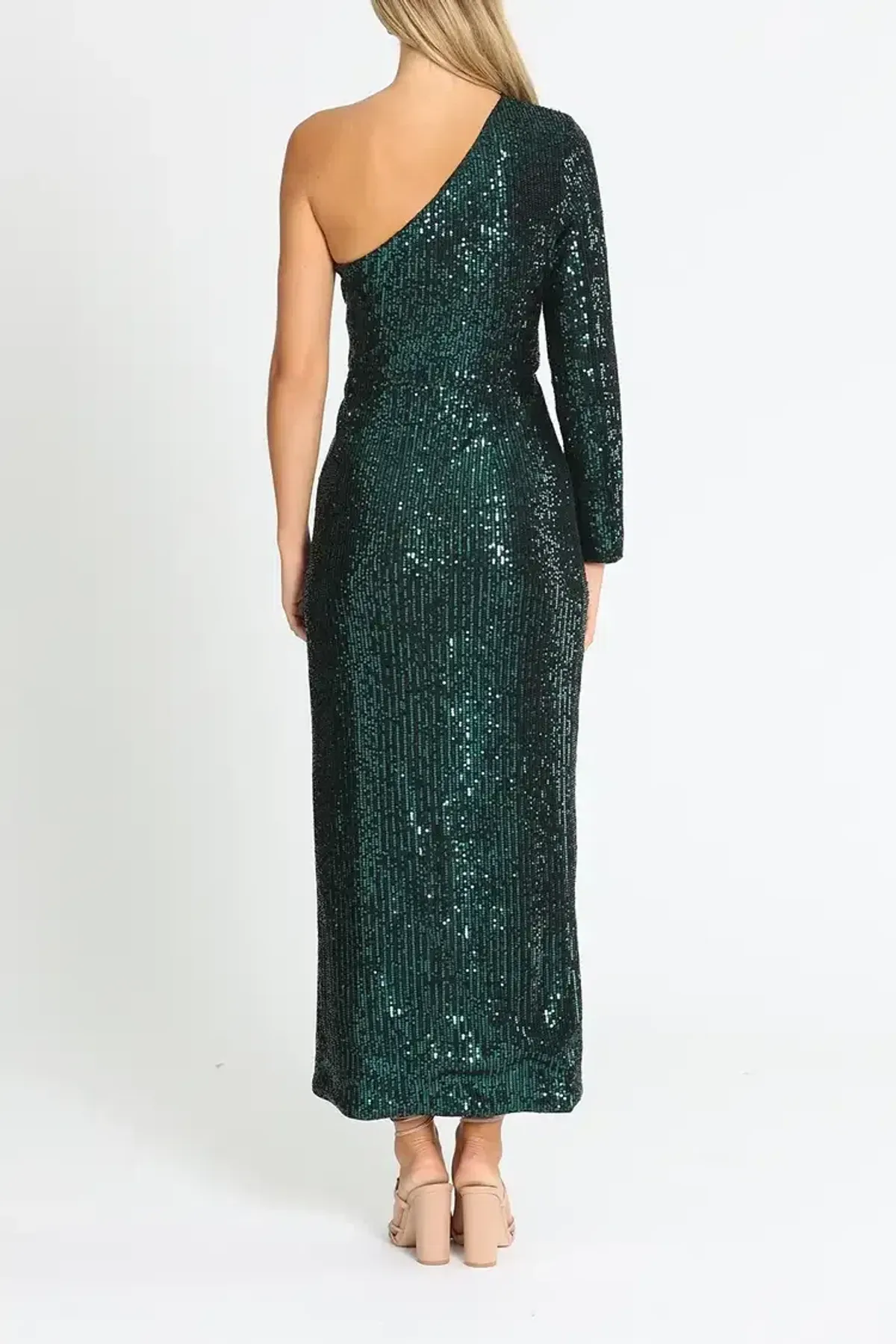 Elle Zeitoune One Shoulder Ruched Dress in Green Size 14 - Image 3