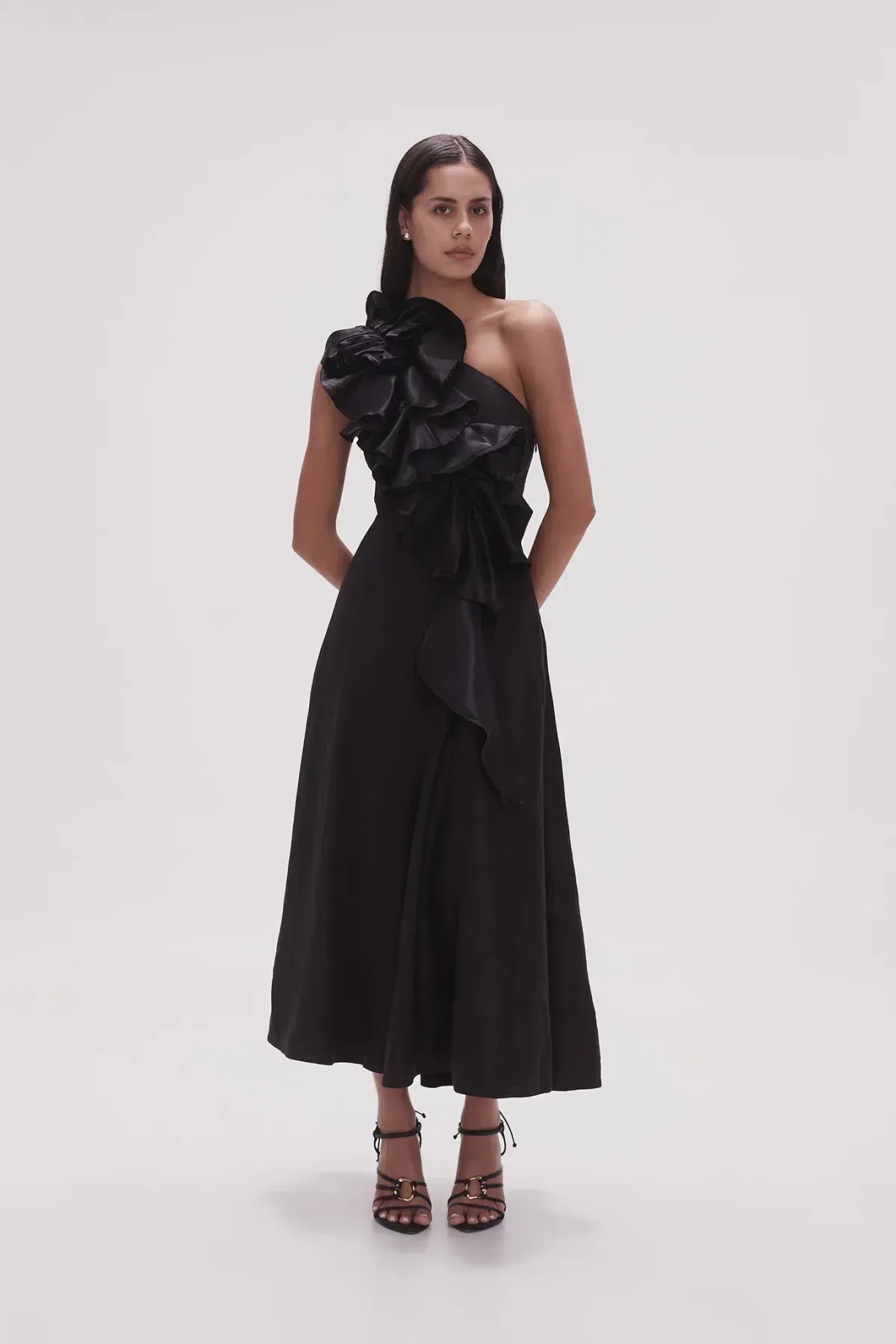 Aje Adelia Ruffle Midi Dress Black Size 16 - Image 1
