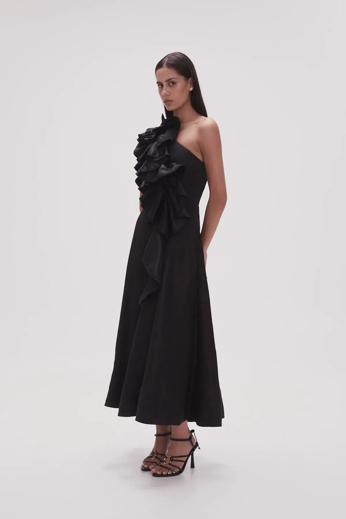 Aje Adelia Ruffle Midi Dress Black Size 16 - Image 2