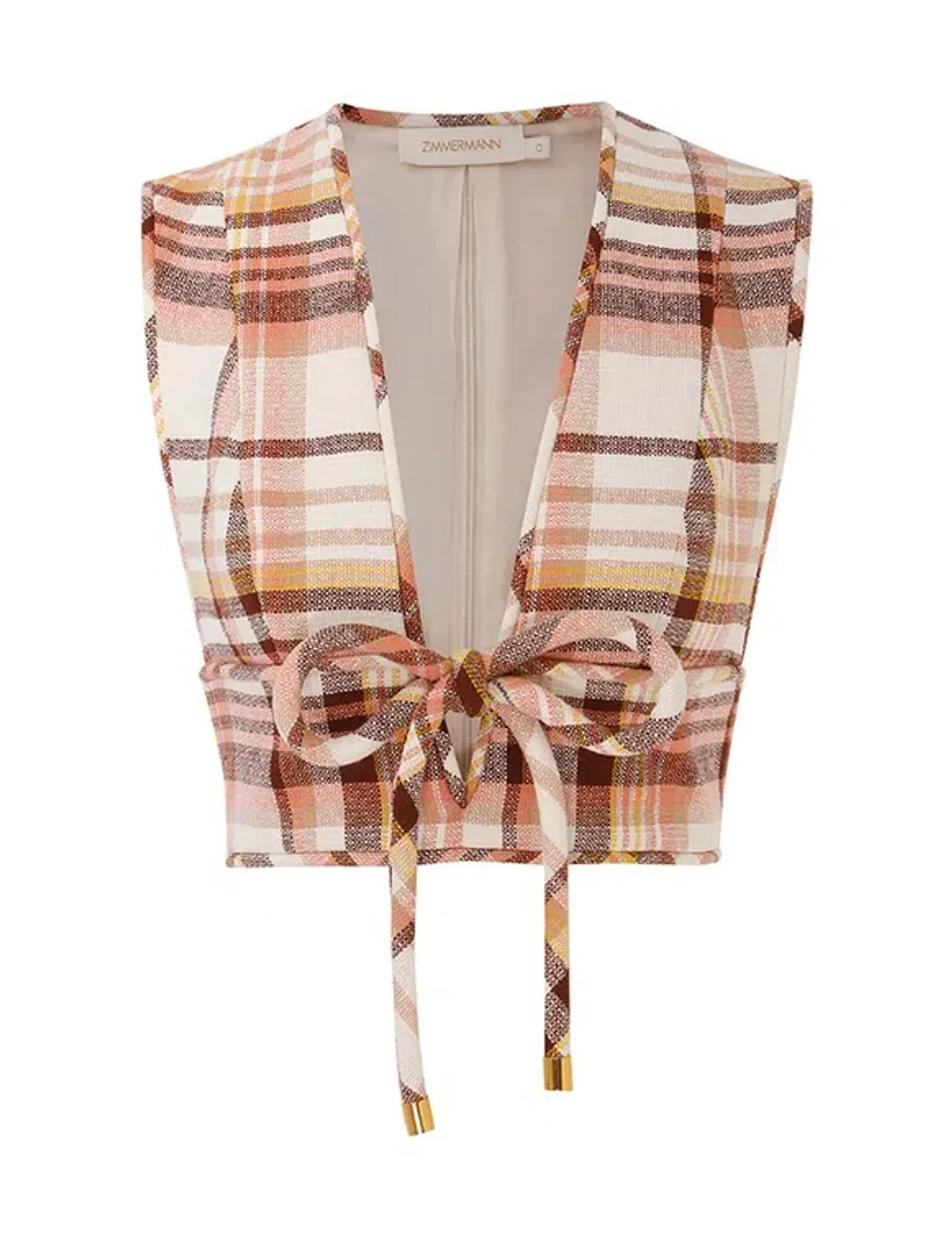 Zimmermann The Matchmaker Check Bow Bodice Size 0/Au 8 and Dance Short Size 1/Au 10 Set in Cream Check for rent on The Volte - main image