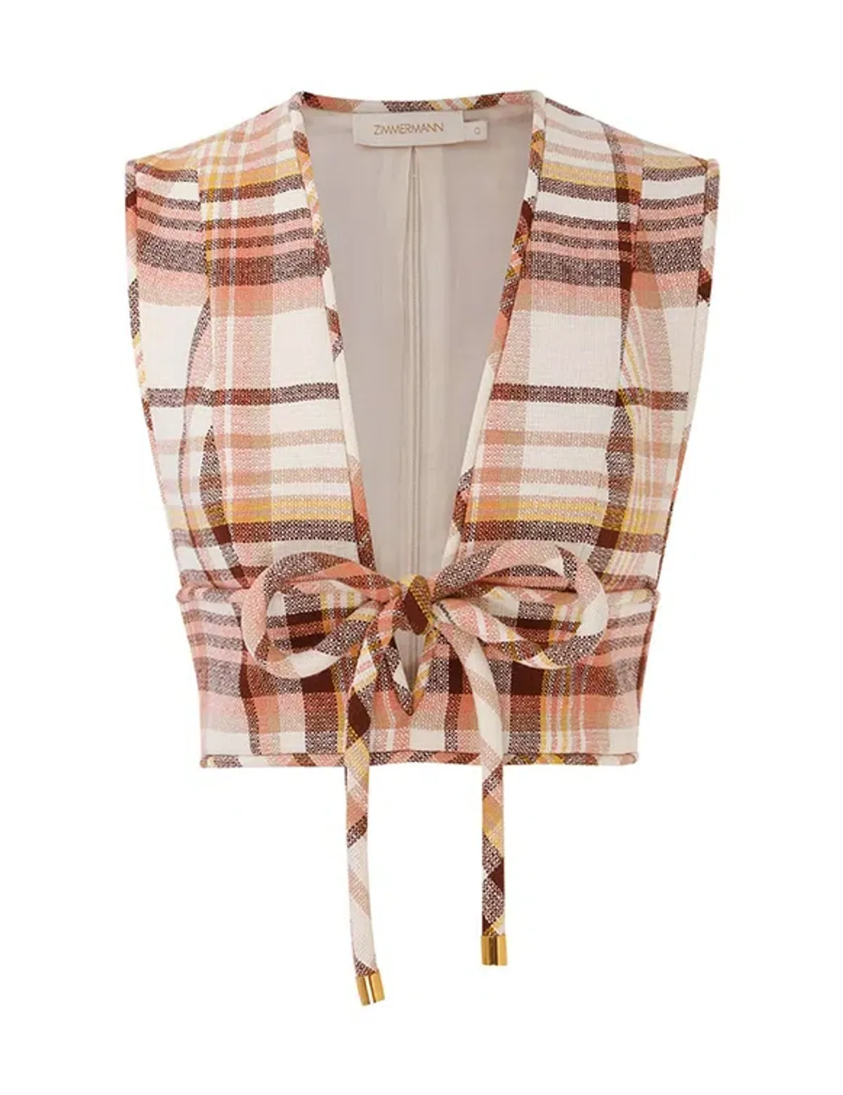 Zimmermann The Matchmaker Check Bow Bodice Size 0/Au 8 and Dance Short Size 1/Au 10 Set in Cream Check - Image 2