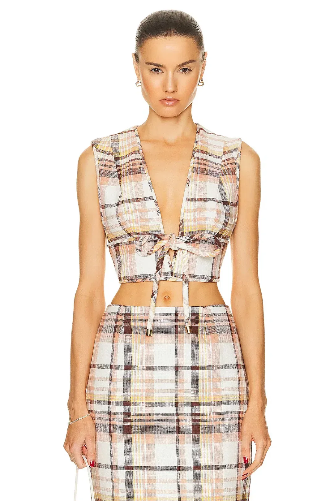 Zimmermann The Matchmaker Check Bow Bodice Size 0/Au 8 and Dance Short Size 1/Au 10 Set in Cream Check for rent on The Volte - main image