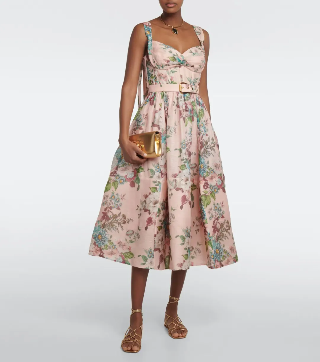 Zimmermann The Matchmaker Midi Dress in Pink Barkcloth Print Size 1 / AU 10 for rent on The Volte - main image