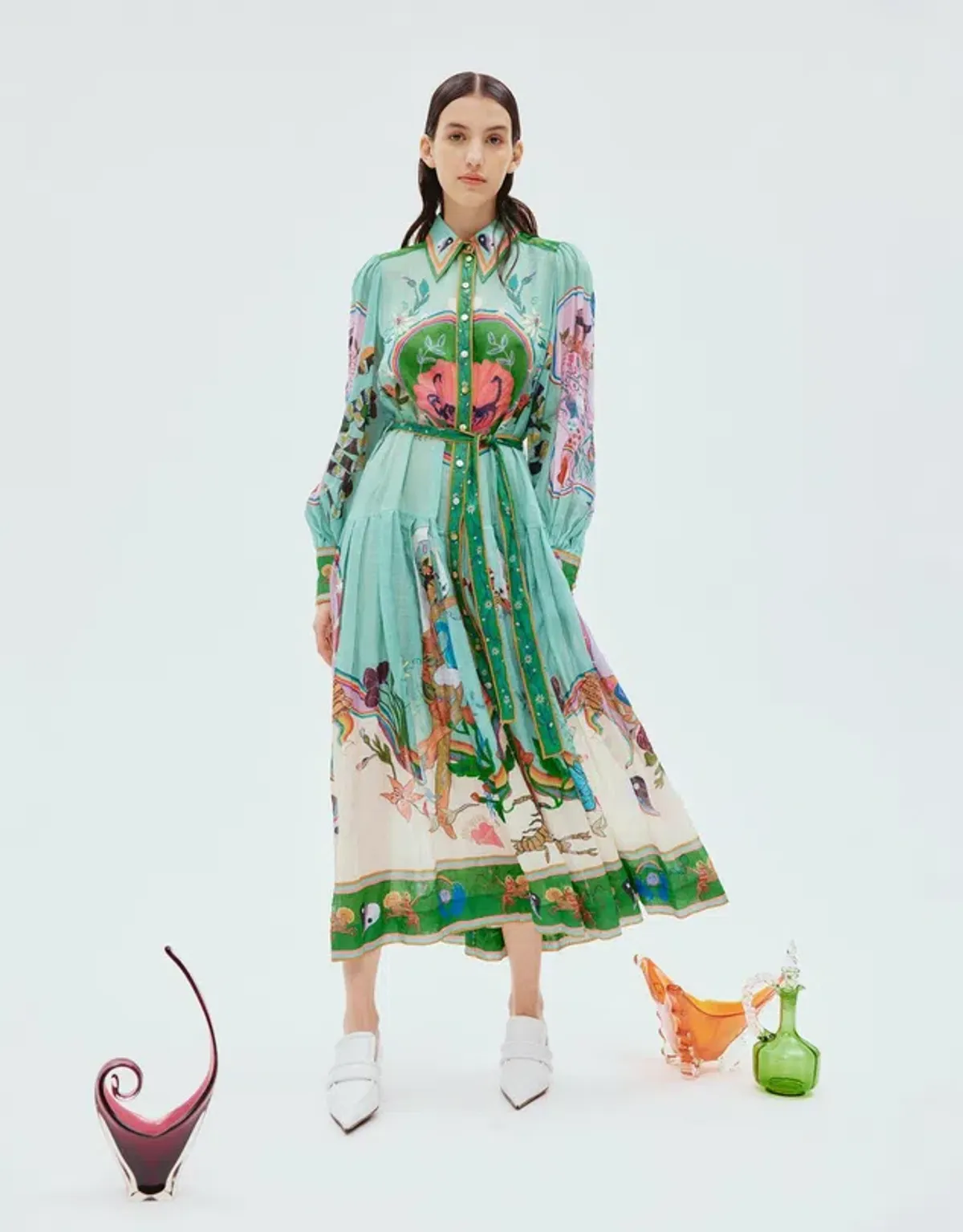 Alemais Evergreen Long Sleeve Shirtdress Multi Print Size 10 for rent on The Volte - main image