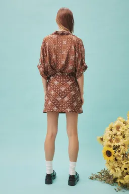 Alemais Carmella Shirt And Mini Skirt Set Brown/Print Size 8 for rent on The Volte - image 3