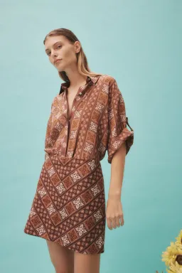 Alemais Carmella Shirt And Mini Skirt Set Brown/Print Size 8 for rent on The Volte - image 2