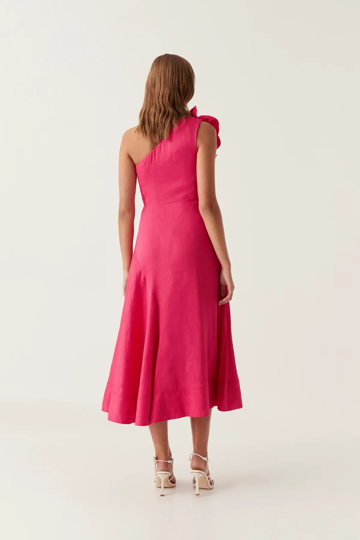 Aje Adelia Ruffle Midi Dress Pink Size 10 - Image 4
