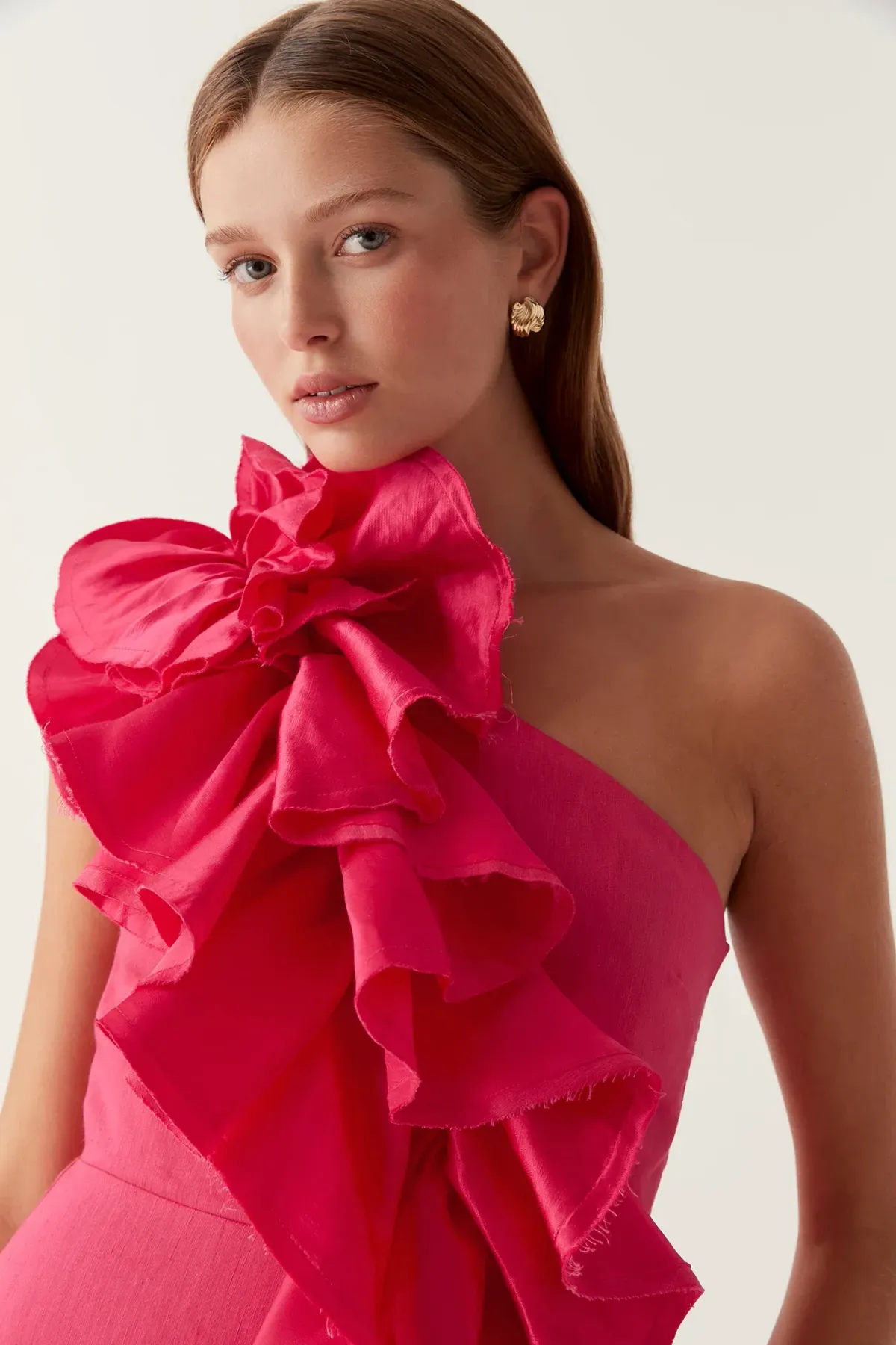 Aje Adelia Ruffle Midi Dress Pink Size 12 - Image 4