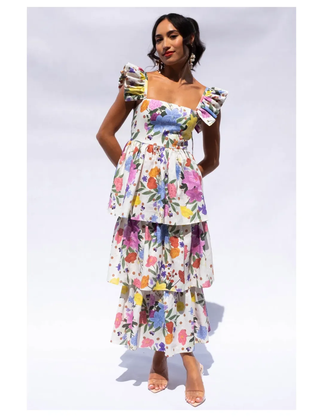 Isabella Longginou Polka Dot Floral Frill Dress Multi Size 12 for rent on The Volte - main image