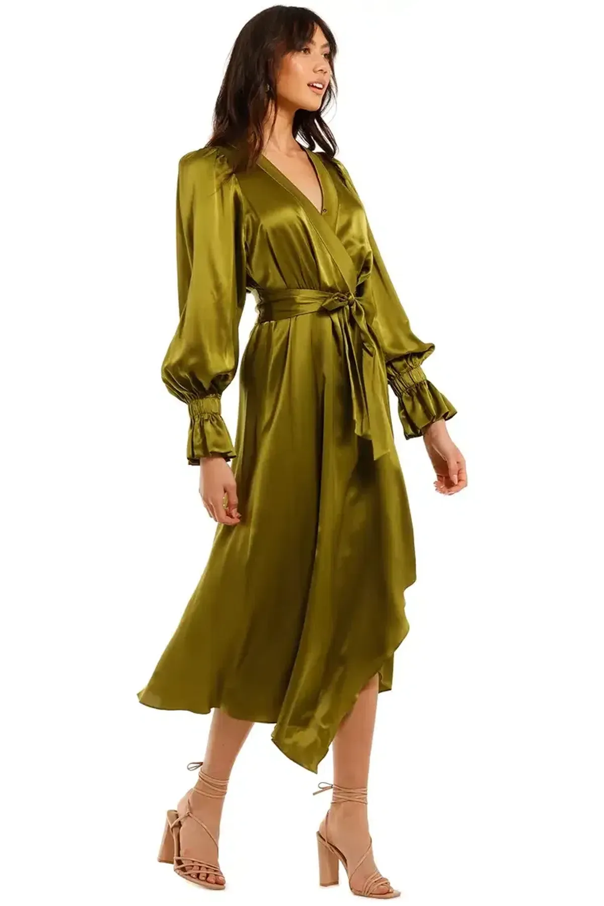 Ginger and Smart Molten Wrap Midi Dress in Chartreuse Size 14 - Image 2