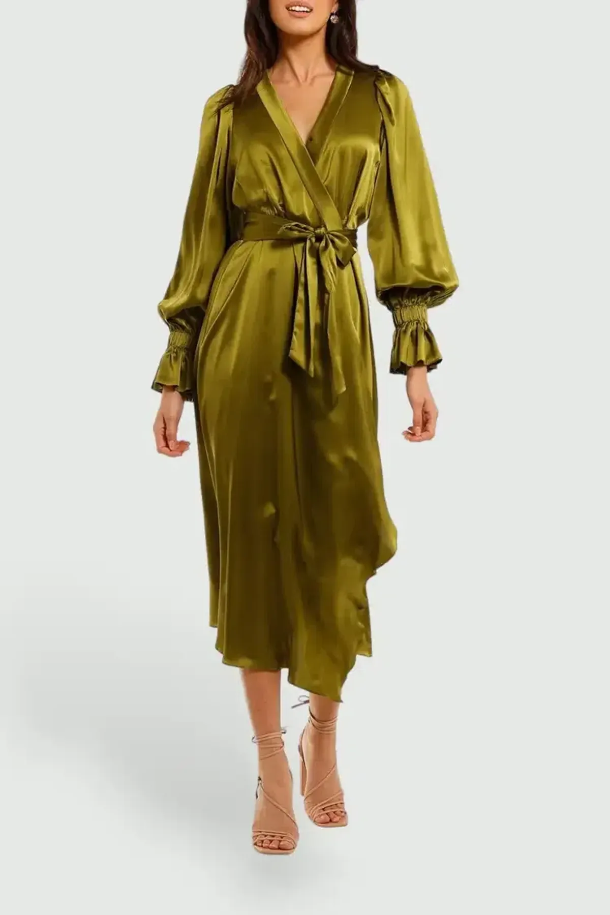 Ginger and Smart Molten Wrap Midi Dress in Chartreuse Size 14 - Image 1