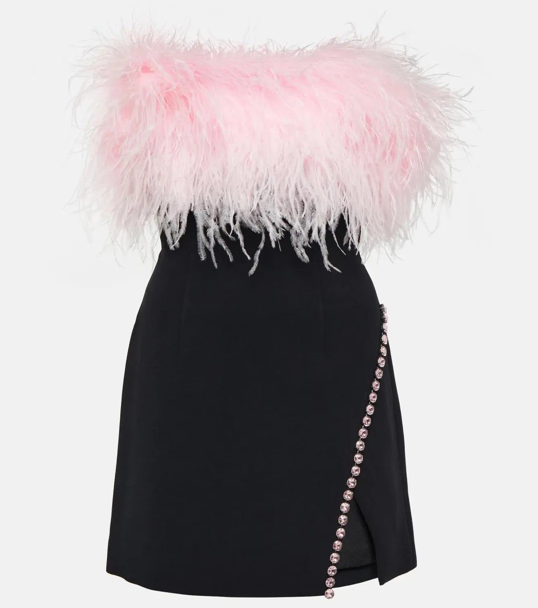 Self Portrait Feather Trimmed Crepe Mini Dress Black Size AU 8 for rent on The Volte - main image