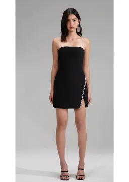 Self Portrait Feather Trimmed Crepe Mini Dress Black Size AU 8 for rent on The Volte - image 2