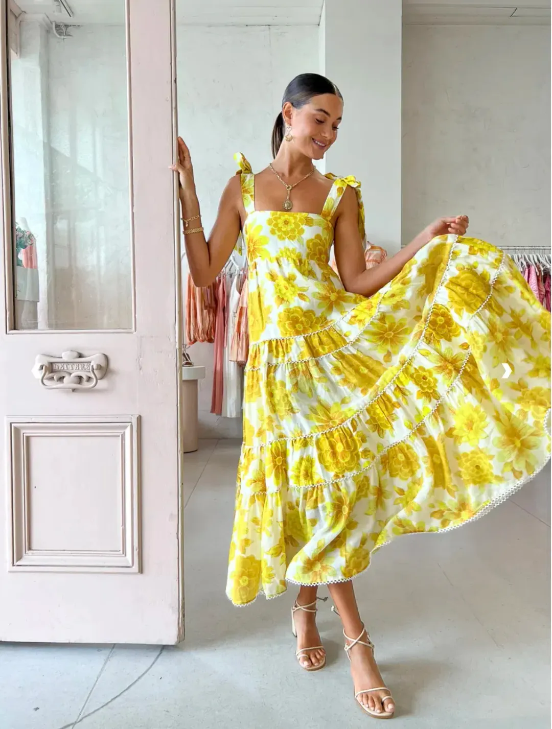 Alemais Sonny Midi Dress in Lemon Floral Size XS / AU 6 for rent on The Volte - main image