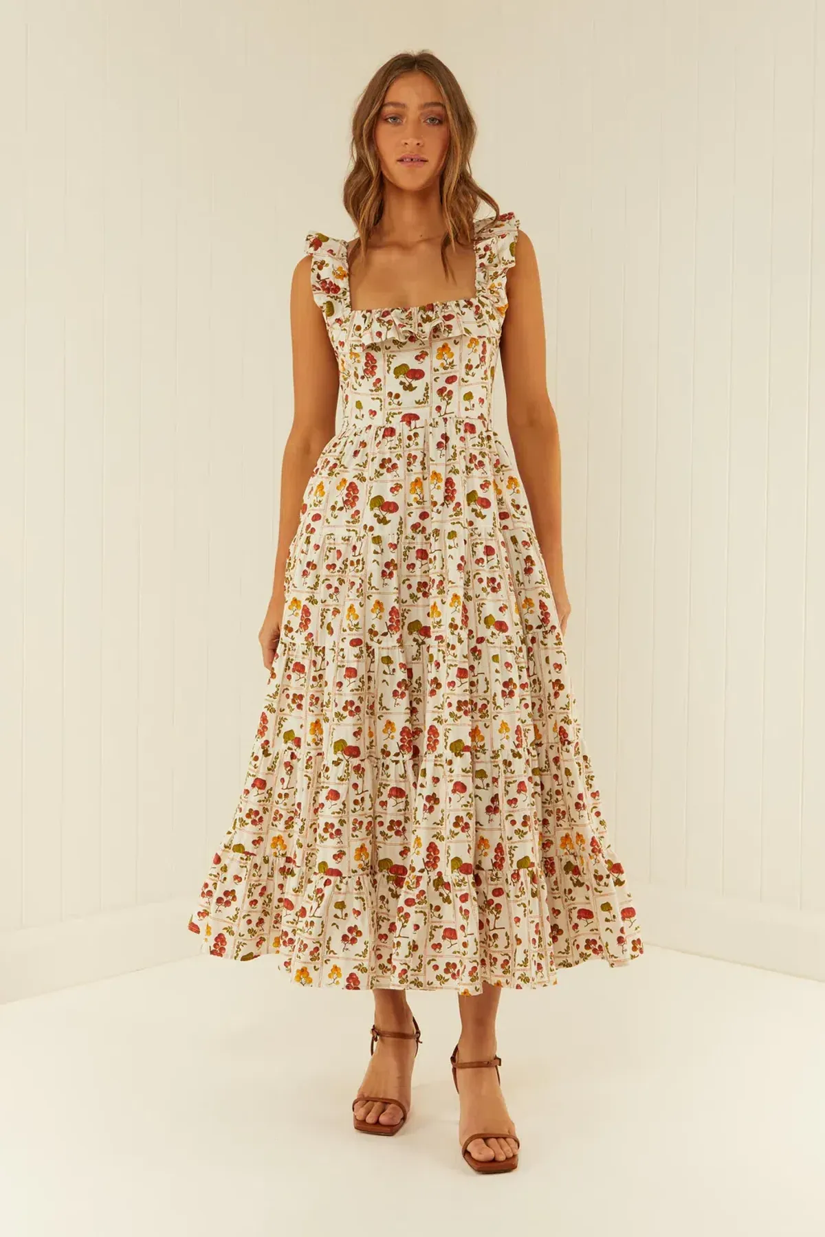 Palm Noosa Leon Midi Dress in Tomato Tiles Print Size 12 for rent on The Volte - main image