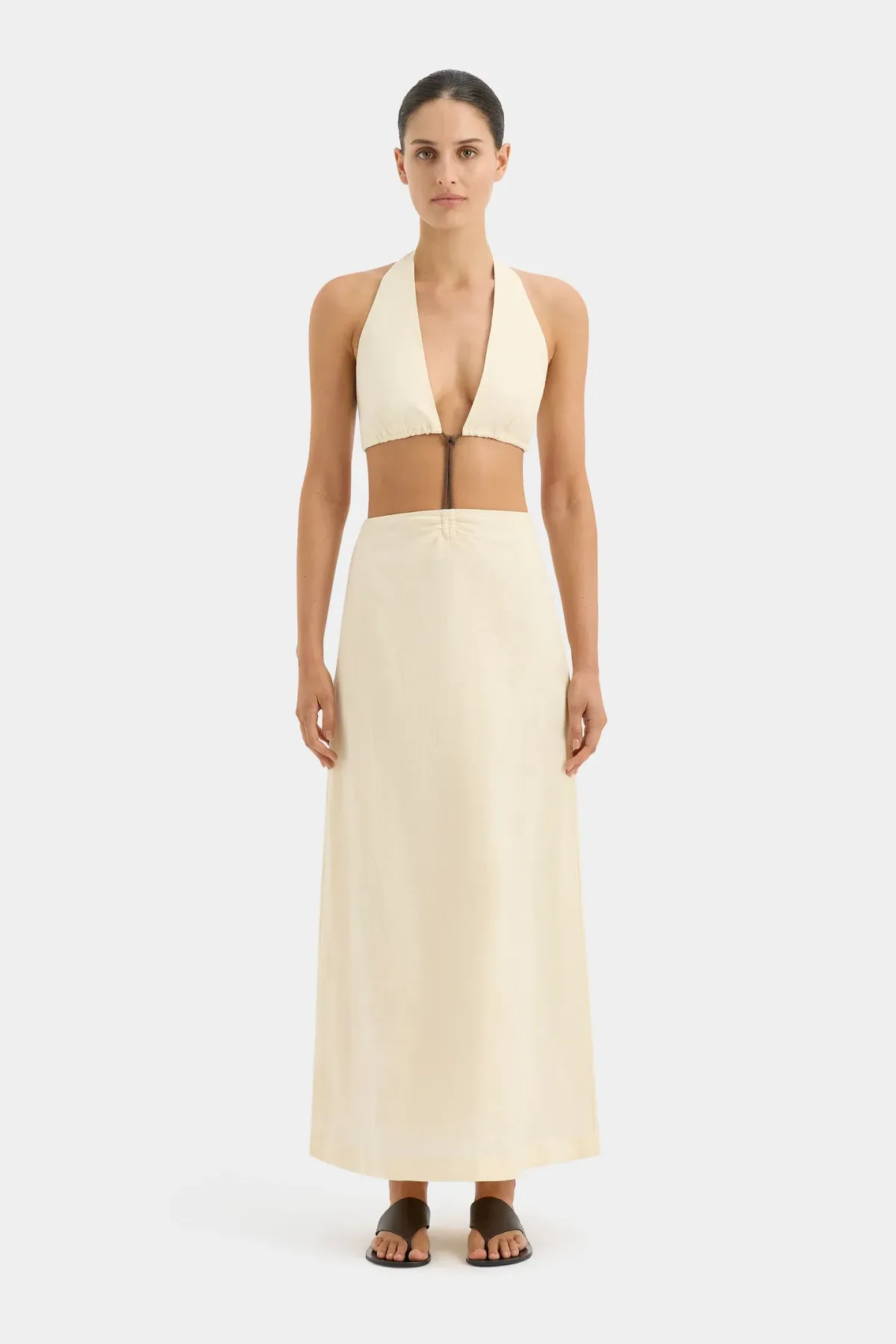Sir The Label Josefina Corded Cut Out Dress Warm Ivory Size 0 /AU 6 - Image 1