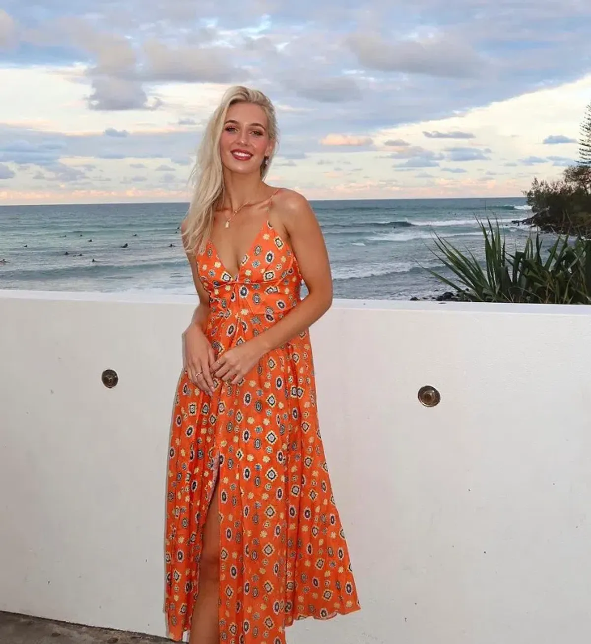 Scanlan Theodore Foulard Linen Strappy Dress Tangerine Orange Floral Size S / AU 8 - Image 3