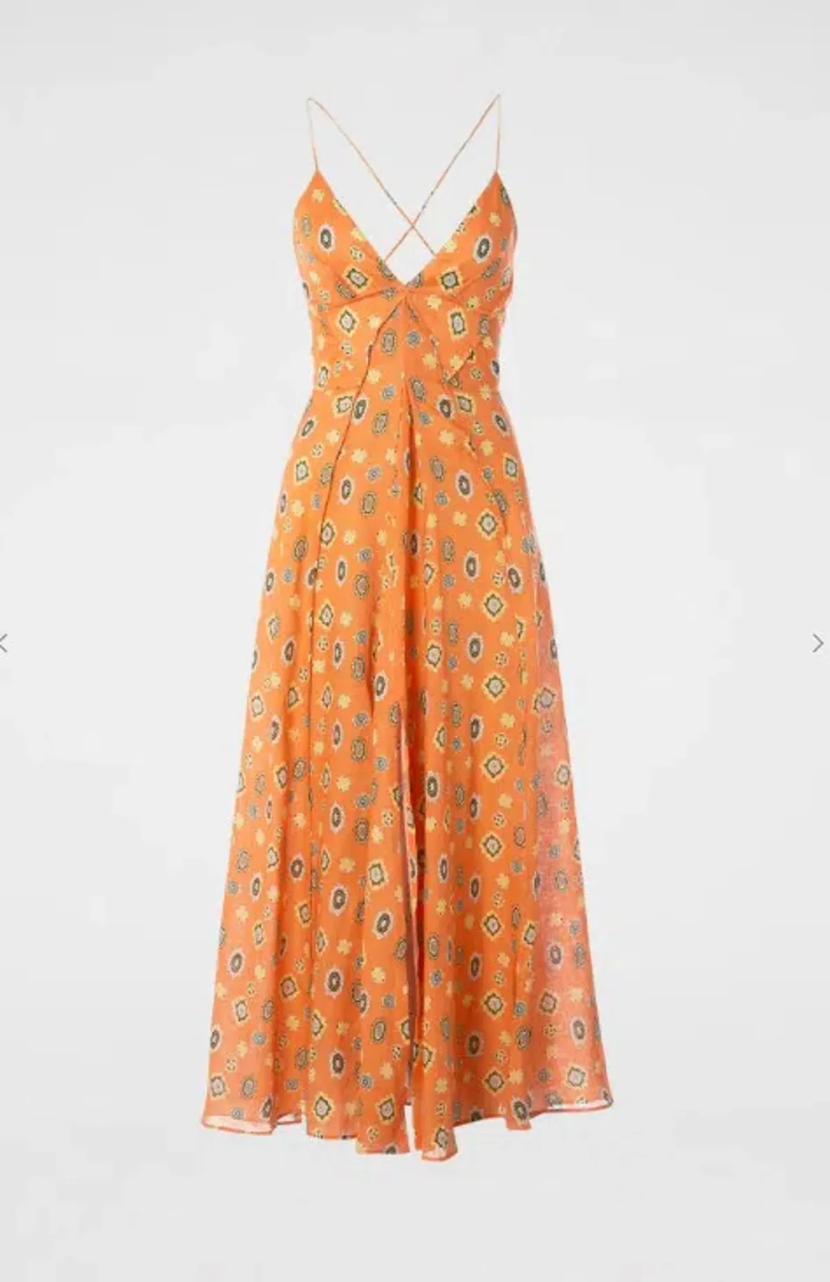 Scanlan Theodore Foulard Linen Strappy Dress Tangerine Orange Floral Size S / AU 8 - Image 5