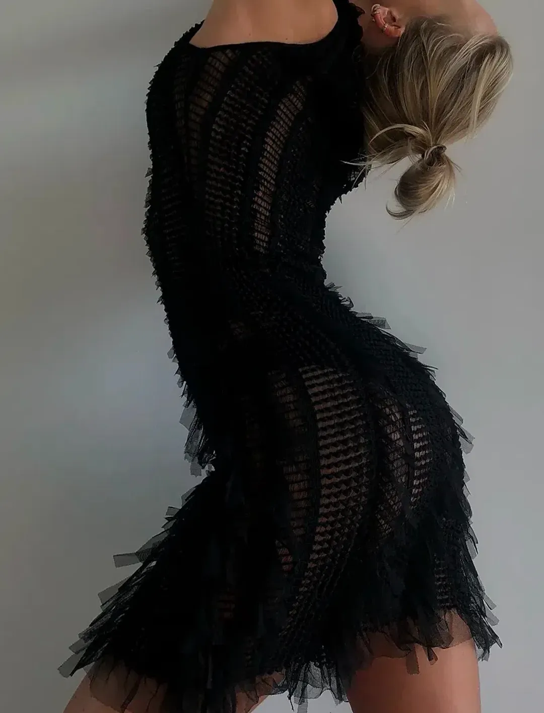 Roberta Einer Angel Sheer Mini Dress Black Size 6 for rent on The Volte - main image