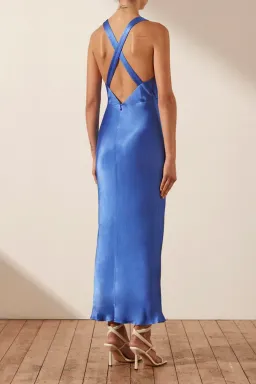 Shona Joy Oliviera Plunged Cross Back Midi Dress Strong Blue Size 6 for rent on The Volte - image 3