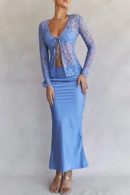 House of CB Phoebe Top & Clara Skirt Set Blue Size L/Au 12 for rent on The Volte - image 1