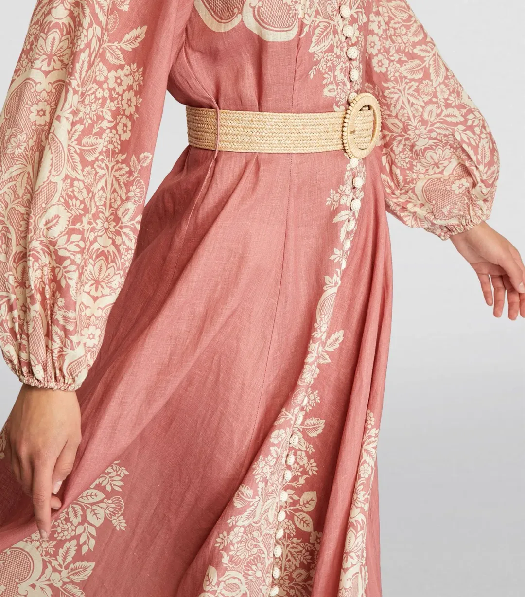 Zimmermann Pattie Fringed Midi Dress in Rose Baroque Floral Size 2 / AU 12 for rent on The Volte - main image