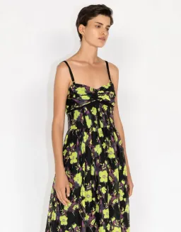 Cue Neon Rose Ruched Bodice Midi Dress Floral Size 8 for rent on The Volte - image 2