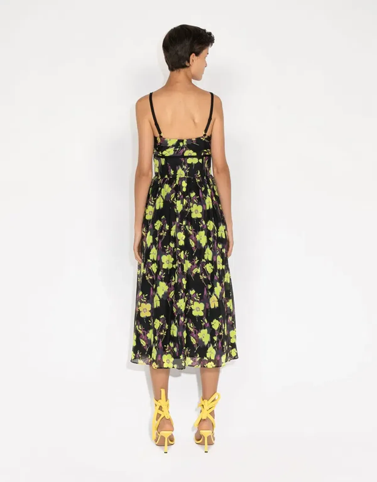 Cue Neon Rose Ruched Bodice Midi Dress Floral Size 8 - Image 3