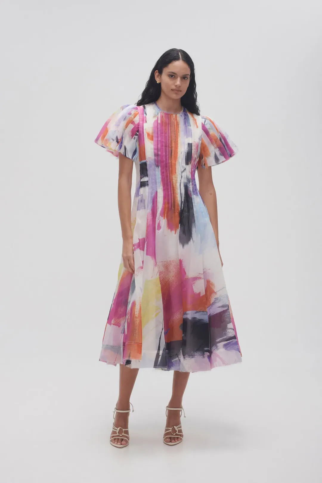 Aje Nova Pleated Midi Dress Deep Multi Size 16 for rent on The Volte - main image