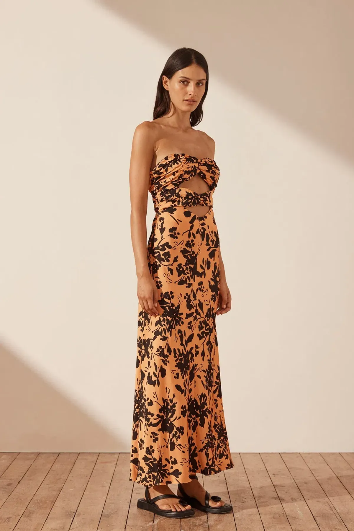 Shona Joy Solare Strapless Cut Out Ruched Dress Print Size 6 for rent on The Volte - main image