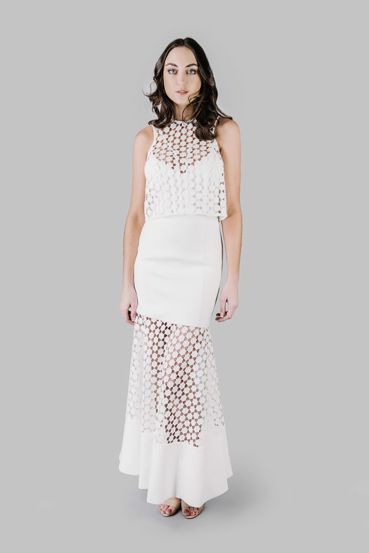 Nicholas Geo Lace Layered Gown White Size 8 - Image 1