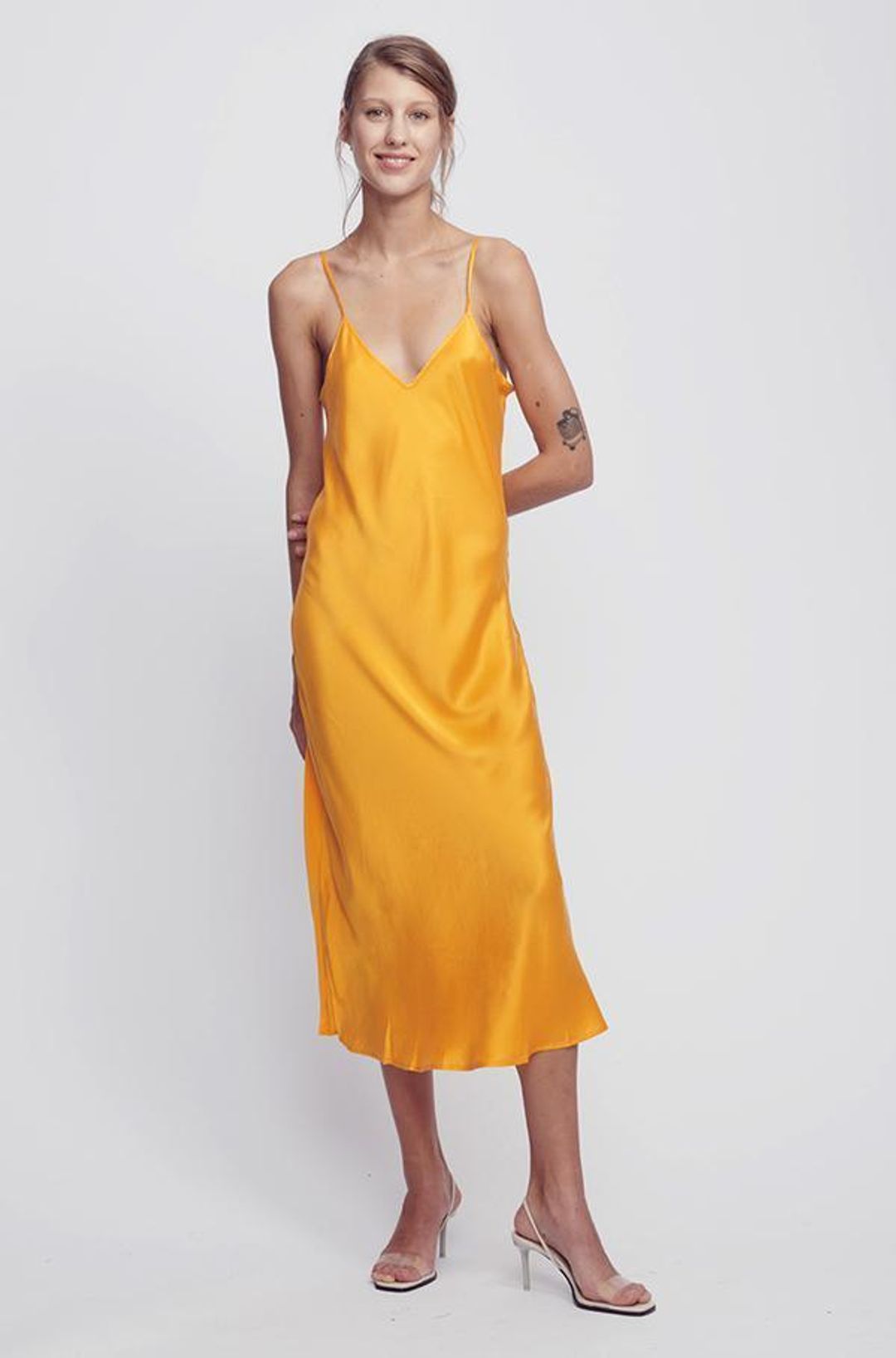 Silk Laundry Classic 90s Silk Slip Dress in Marigold size 12 for rent on The Volte - main image