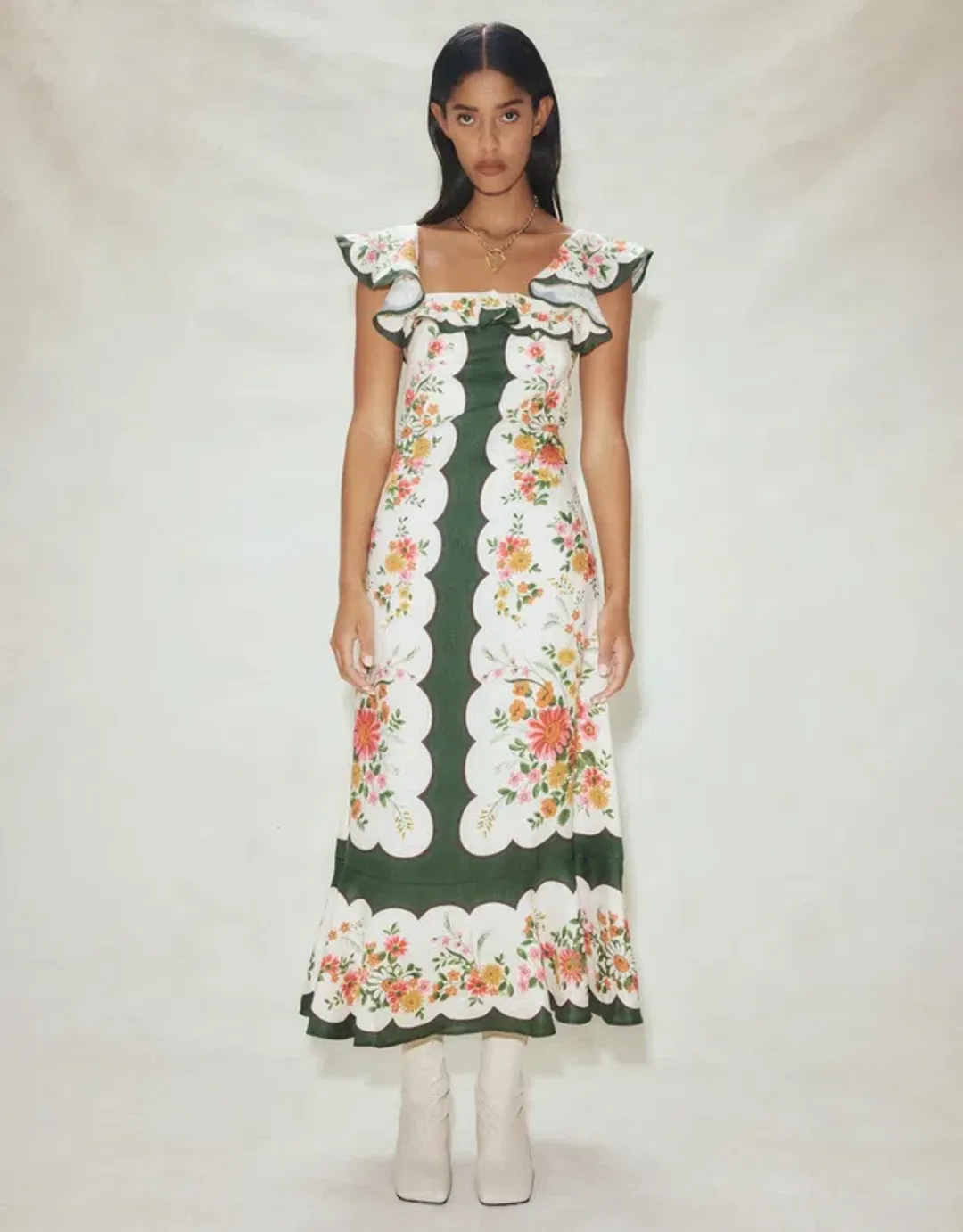 Alemais Elisabetta Ruffle Midi Dress Floral Size 8 for rent on The Volte - main image