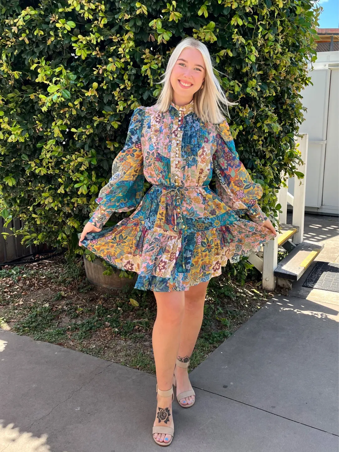 Alemais Bella Patchwork Mini Dress Multi Floral Size 6 for rent on The Volte - main image