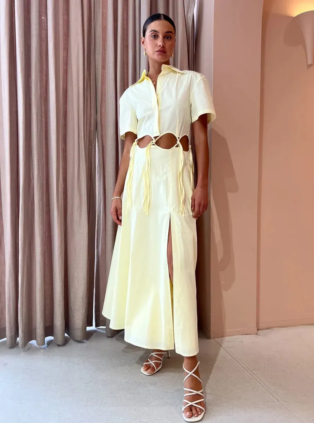 Anna Quan Ondine Cut Out Maxi Dress Sorbet Lemon Yellow Size 8 for rent on The Volte - main image
