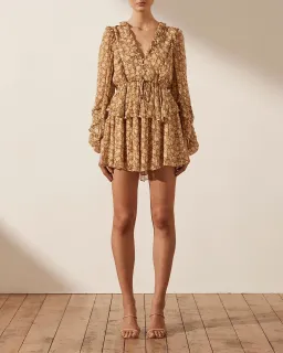 Shona Joy Julia Balloon Sleeve Drawstring Mini Dress Print Size 8 for rent on The Volte - image 1