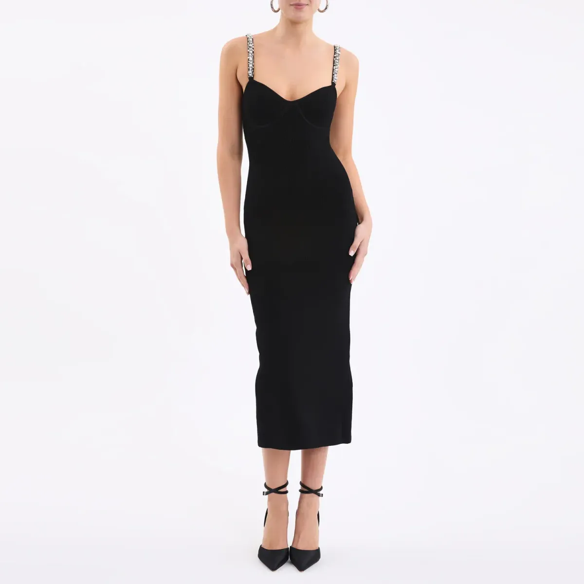 Rebecca Vallance Adele Knit Midi Dress Black Size 8 - Image 1