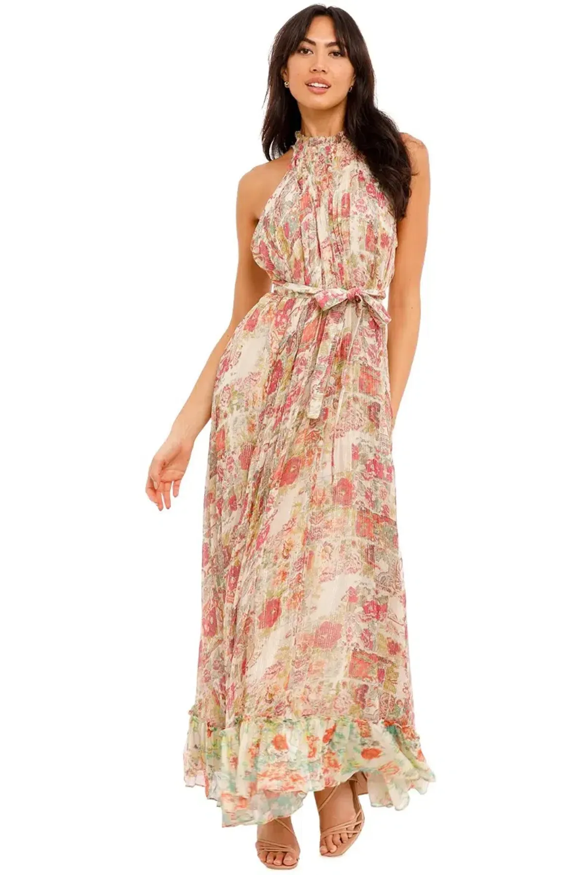 Hemant & Nandita Nova Midi Dress With Belt Floral Size 8 - Image 1