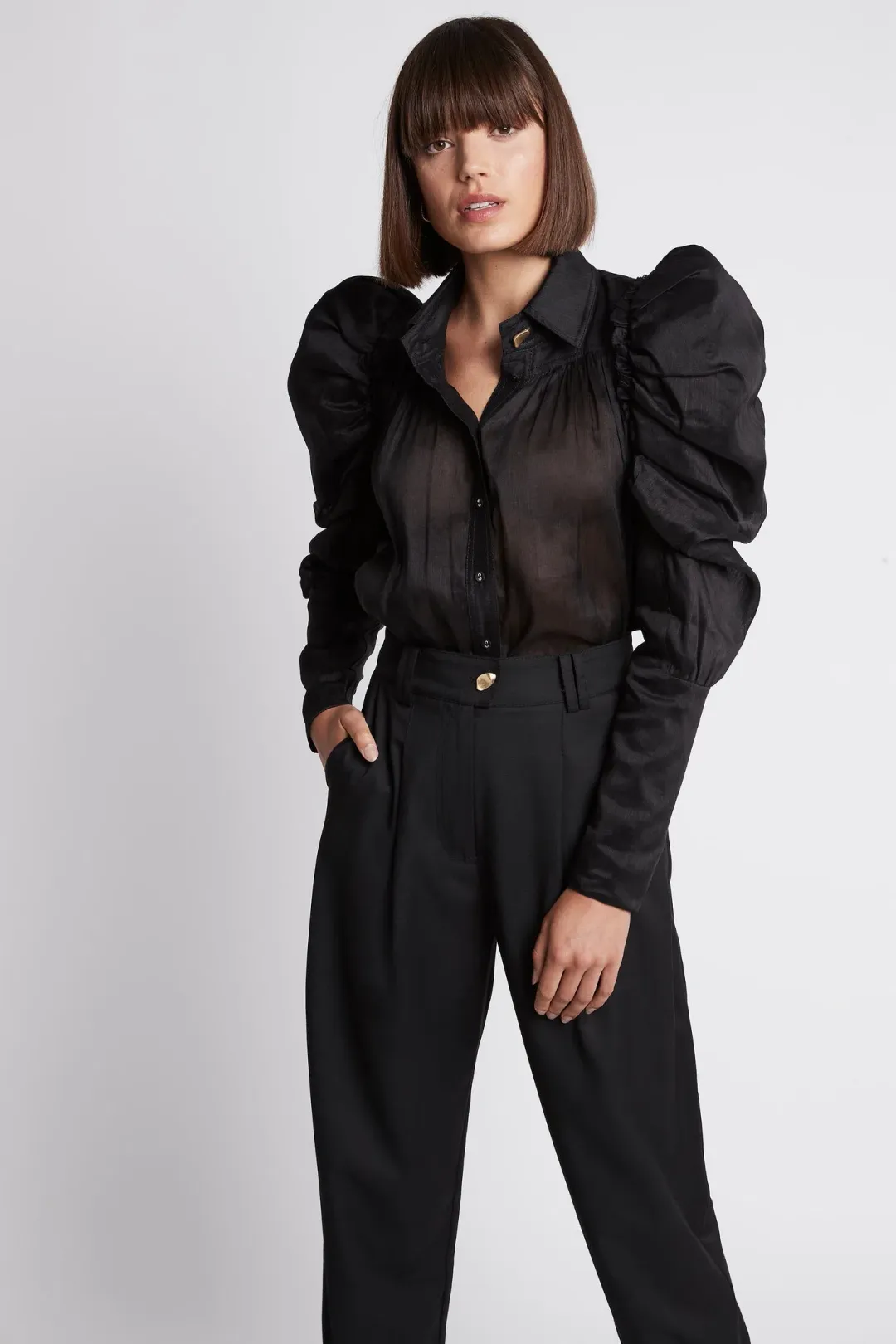 Aje Kindred Butterfly Sleeve Shirt Black Size 10 for rent on The Volte - main image