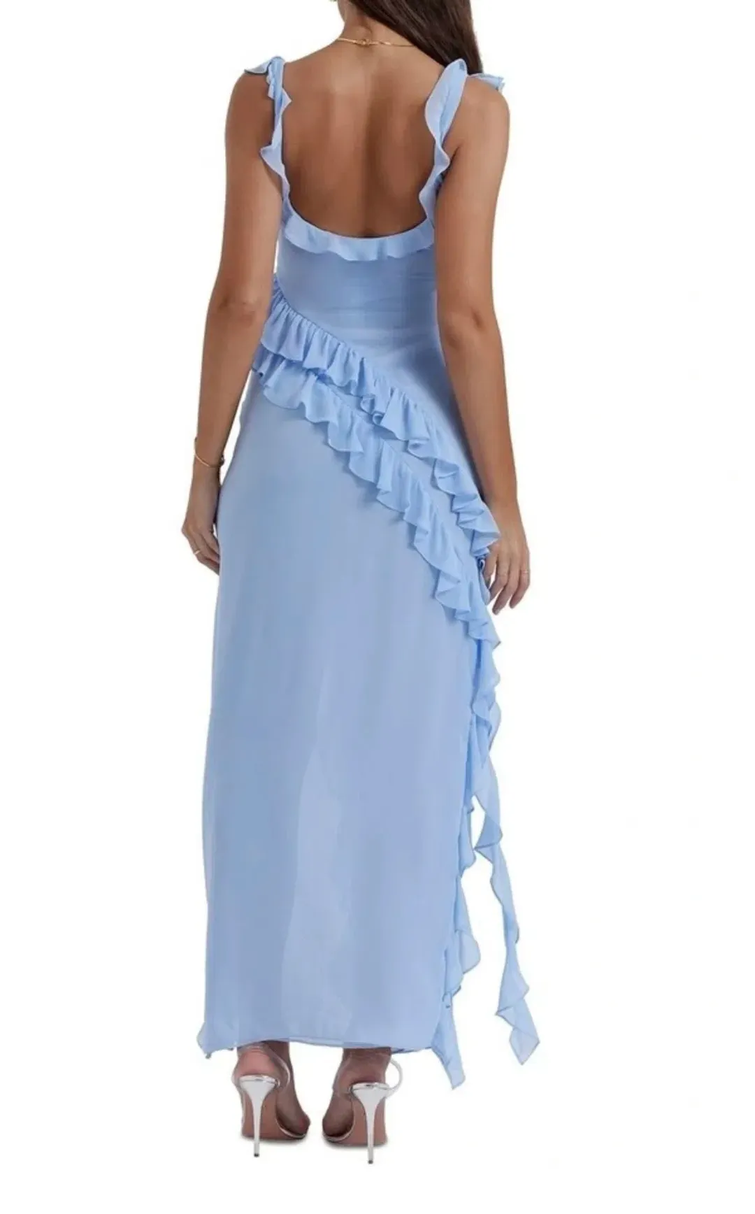 House of CB Ariela Ruffle Dress Blue Size 6 for rent on The Volte - main image