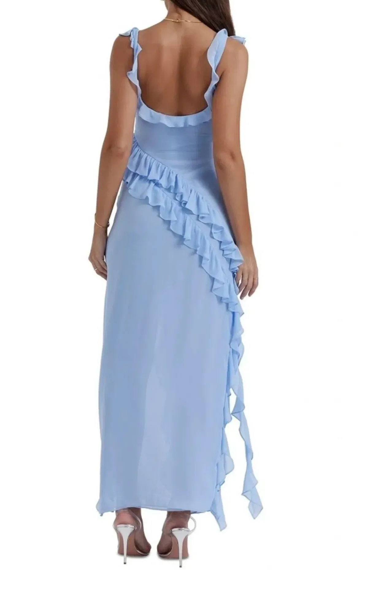 House of CB Ariela Ruffle Dress Blue Size 6 - Image 4