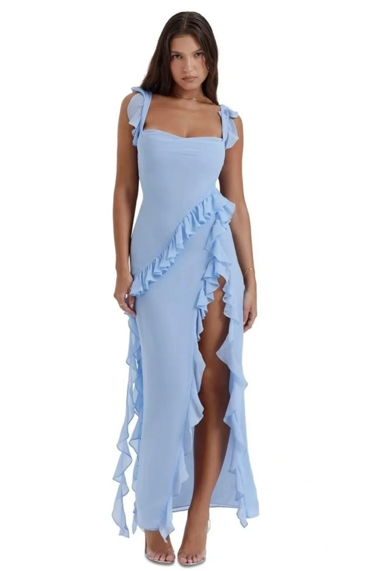 House of CB Ariela Ruffle Dress Blue Size 6 - Image 2