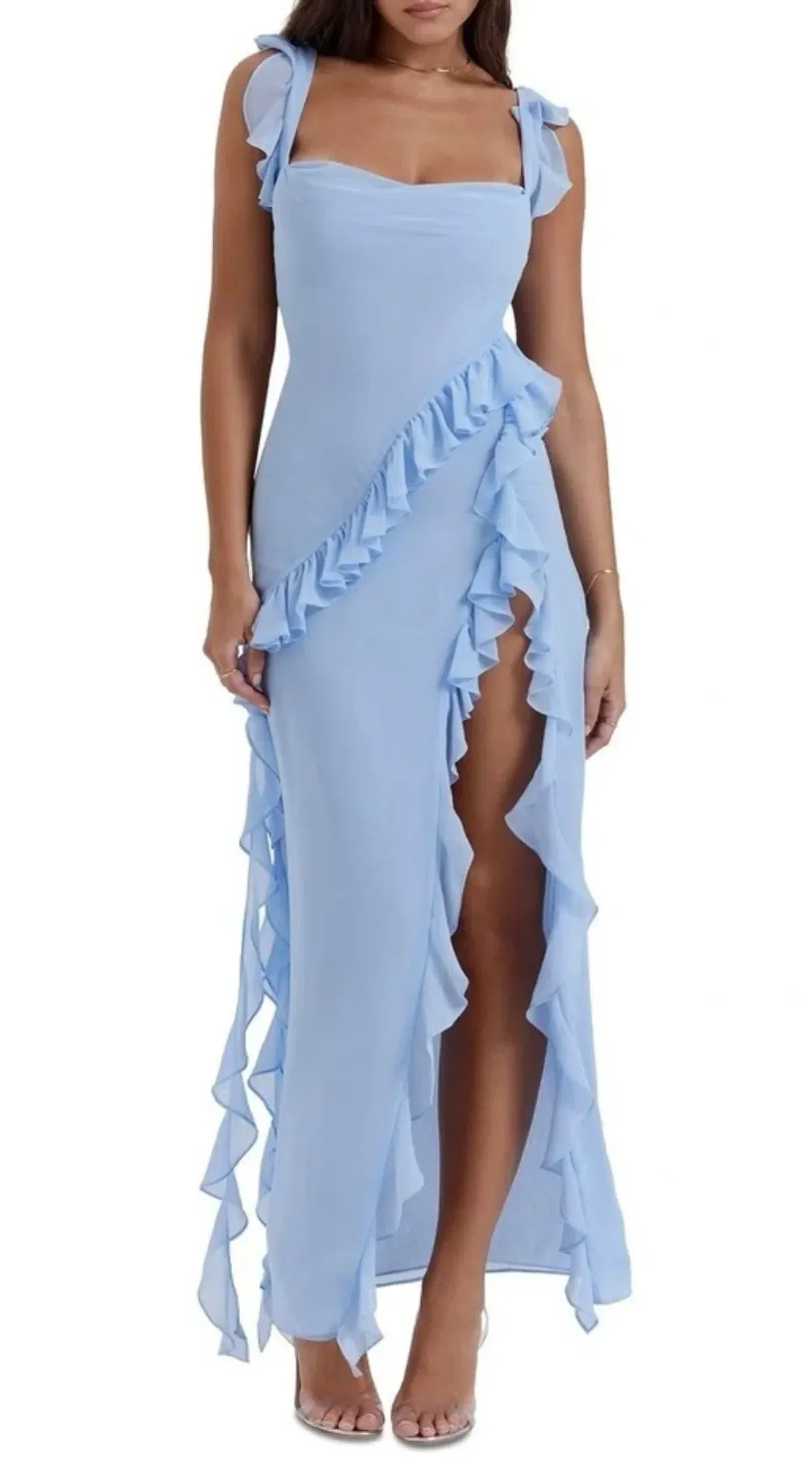 House of CB Ariela Ruffle Dress Blue Size 6 - Image 3