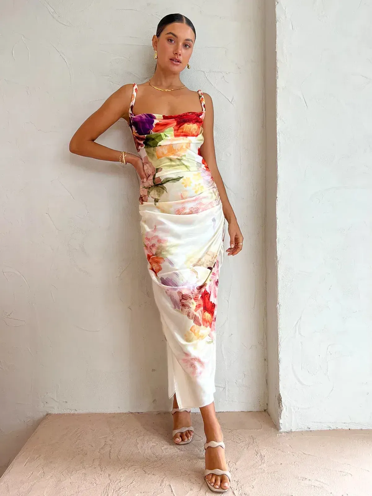 Leo Lin Rachel Cowl Neck Slip Dress in Cascade Floral Print Size 16 for rent on The Volte - main image
