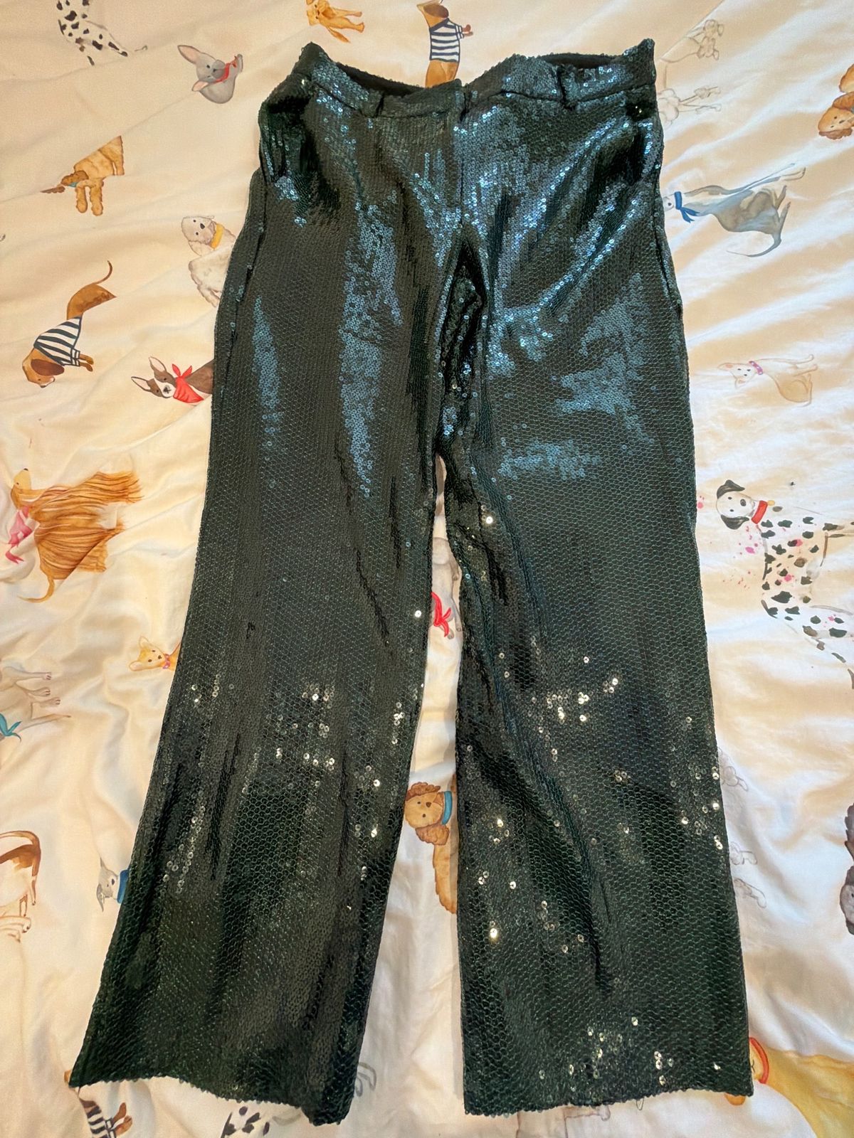 Topshop Dark Green Sequin Pants UK 10 for rent on The Volte - main image