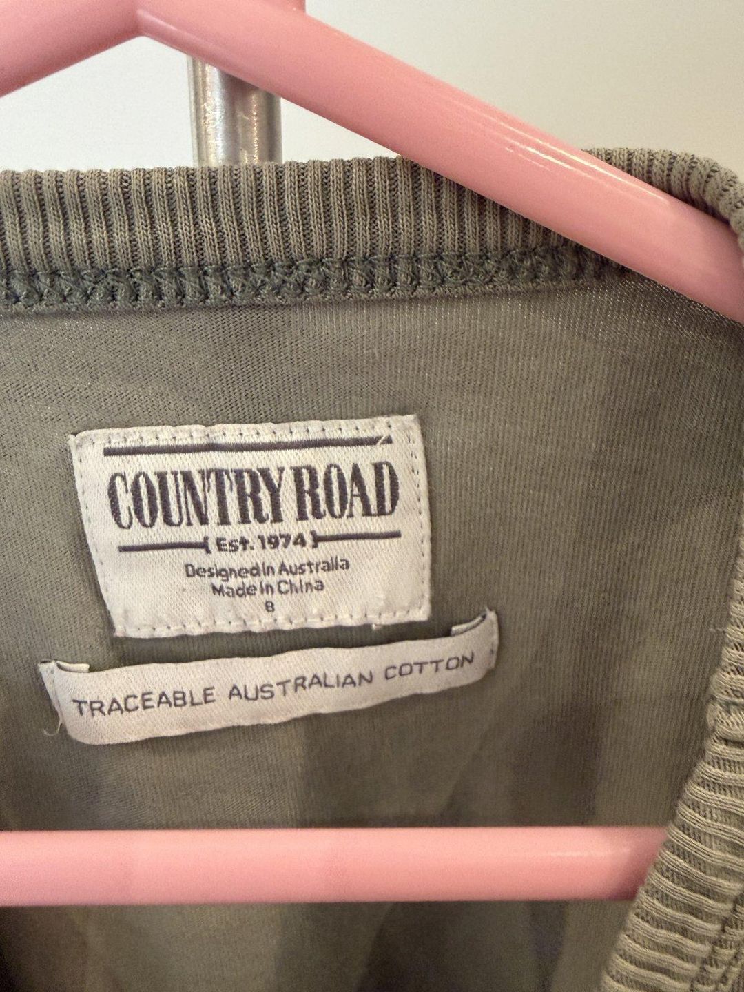 Country Road Women's Embossed Logo T-Shirt Size 8 Khaki for rent on The Volte - main image