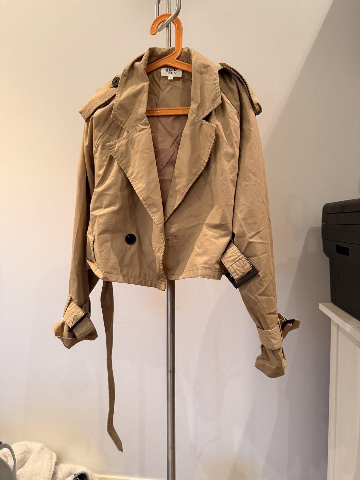 Seed Teen Girls Cropped Trench Jacket Size 12 Tan - Image 1
